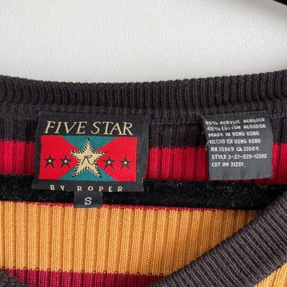 Five Star by Roper Striped V-Neck Sweater FLAWED Size Small - Picture 4 of 8